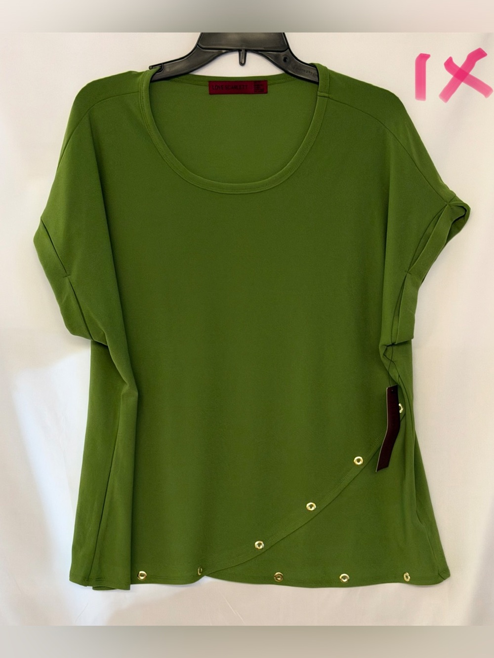 Olive Green Short Sleeve Tee with Gold Eyelet Accents
